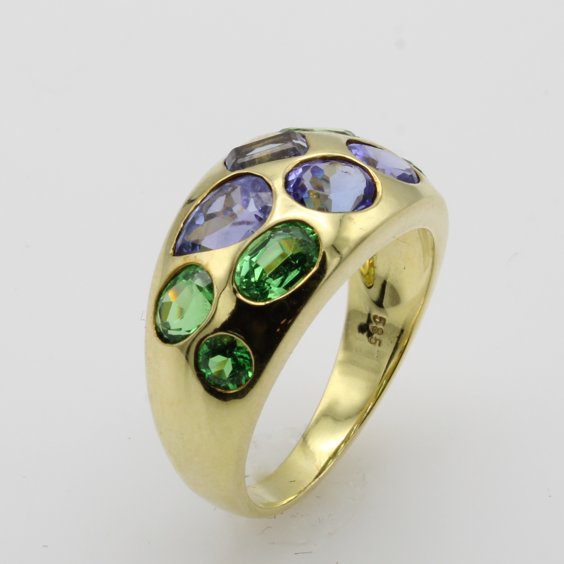 Image 26967653 - Ring mit Tansaniten und Tsavoriten, GG 585/000, Farbsteine in versch. Schliffarten zus. ...