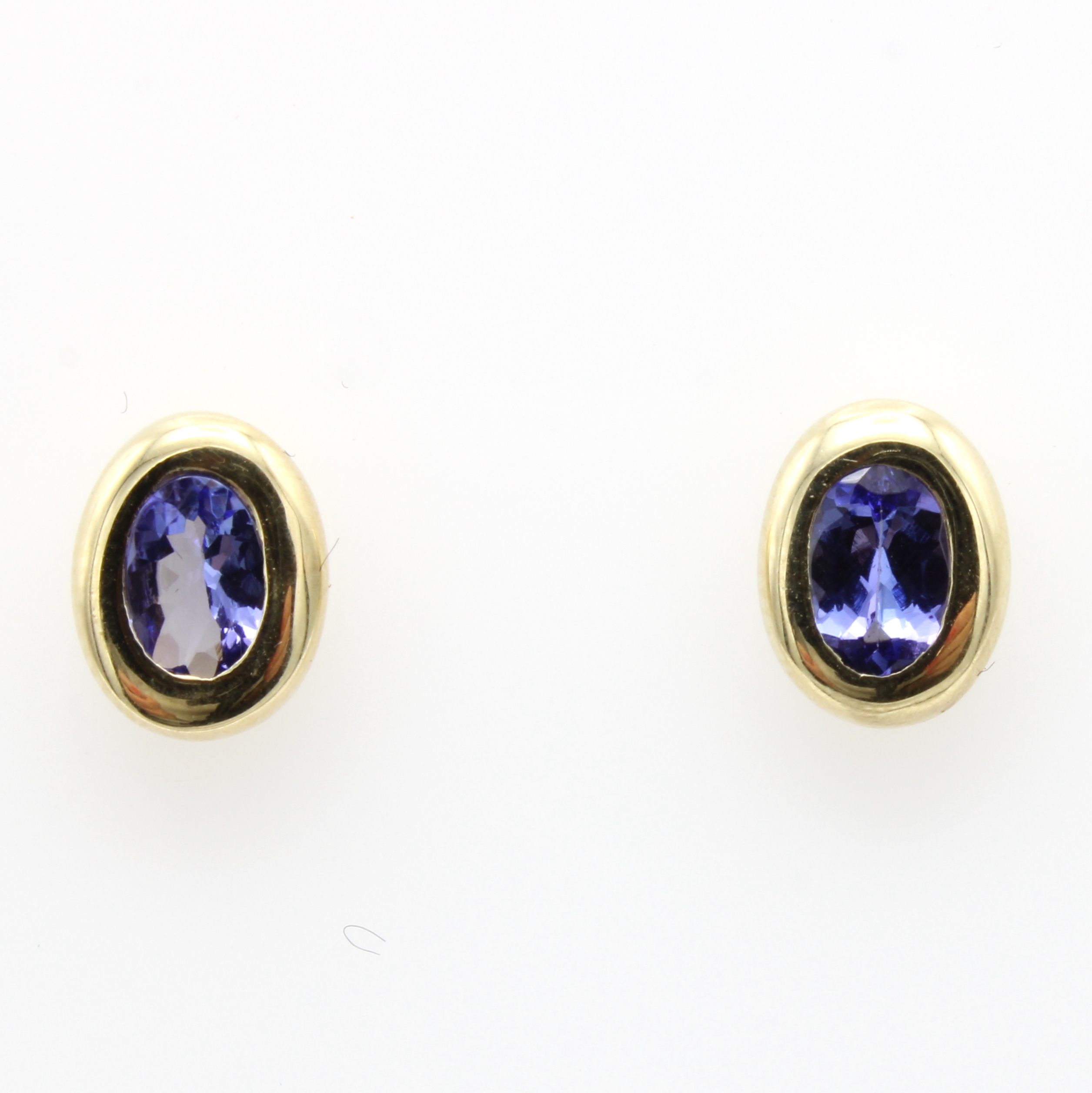 Image 26967665 - Paar Ohrstecker mit Tansaniten, GG 585/000, 2 ovale Tansanite in breiter, glatter ...
