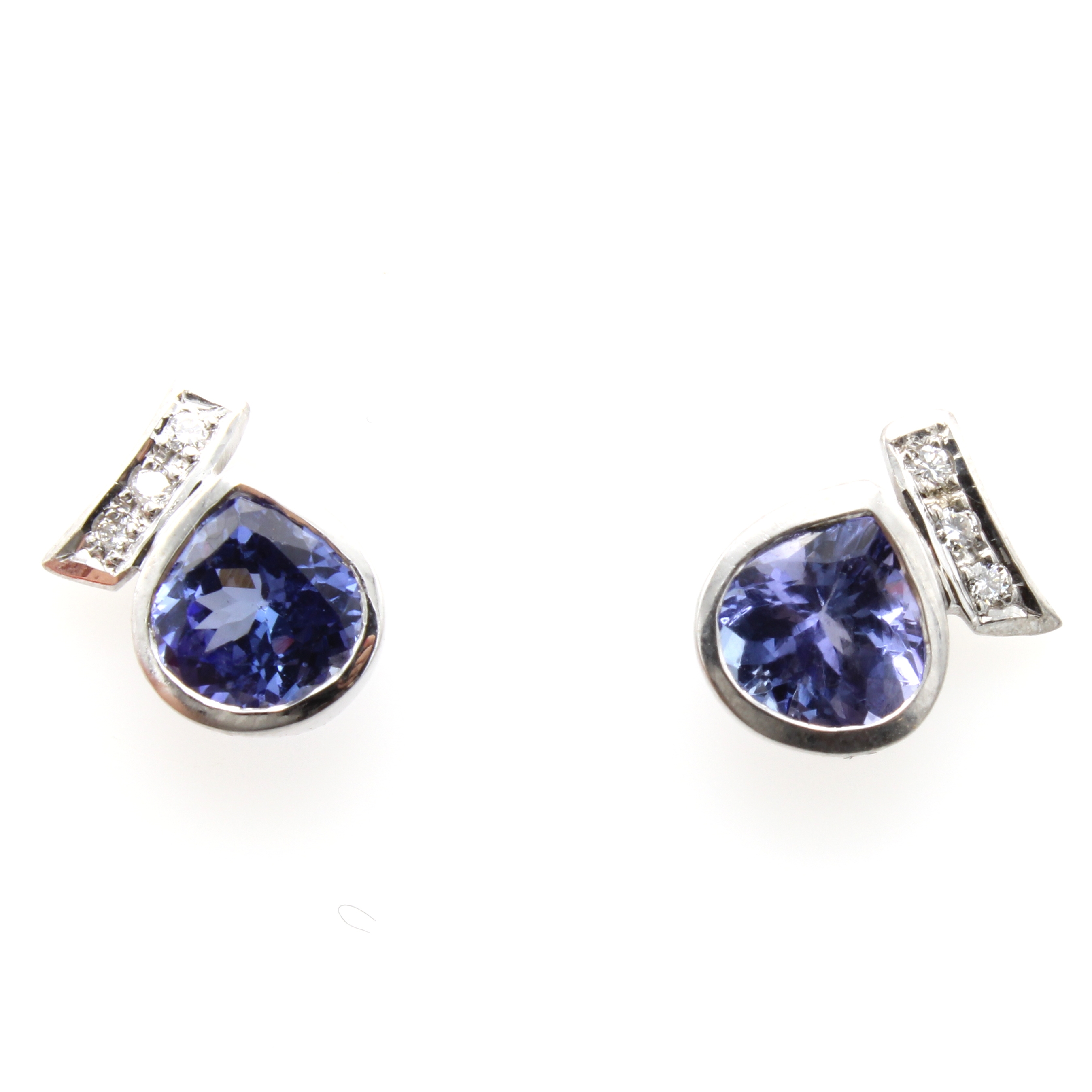 Image 26967667 - Paar Ohrstecker mit Tansaniten und Brillanten, WG 585/000, 2 tropfenf. Tansanite zus. ...