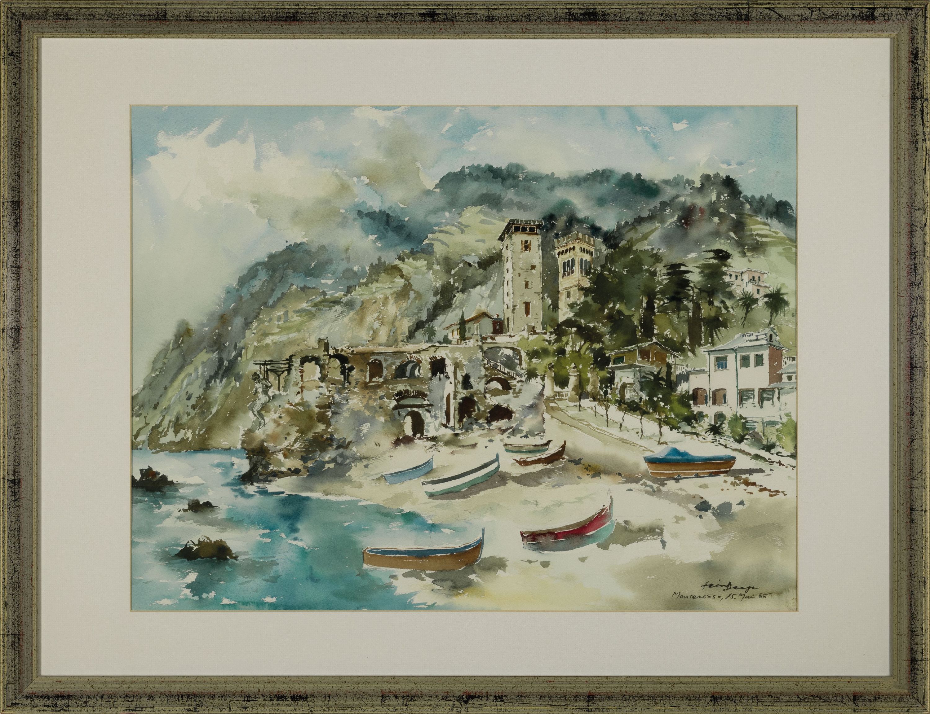 Detail k: Heiner Deege, 1920-2007 Haßloch, 2 Aquarelle: 1x Monterossa, signiert und dat. 1965, ca. 47x62cm, PP, u.Gl., R. ca 66x86cm; 1x Blick in ein Dorf, ...