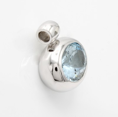 26967650a - Anhänger mit Aquamarin, WG 750/000, ovaler Aquam. in breiter, glatter Fassung ca. 9.1 ...