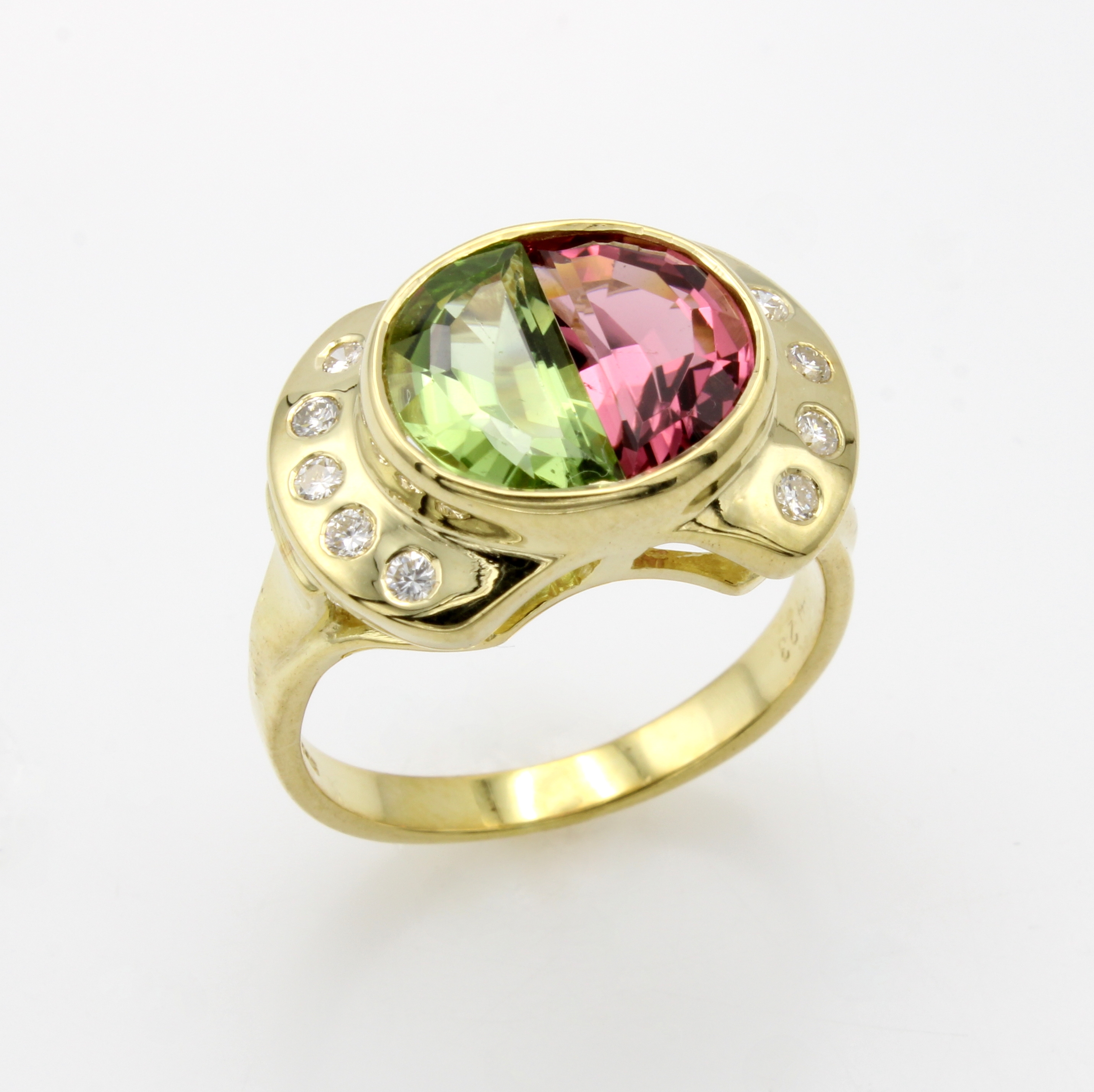 Image 26967732 - Ring mit Turmalinen und Brillanten, GG 585/ 000, rosa u. grüner Turmalin im ...