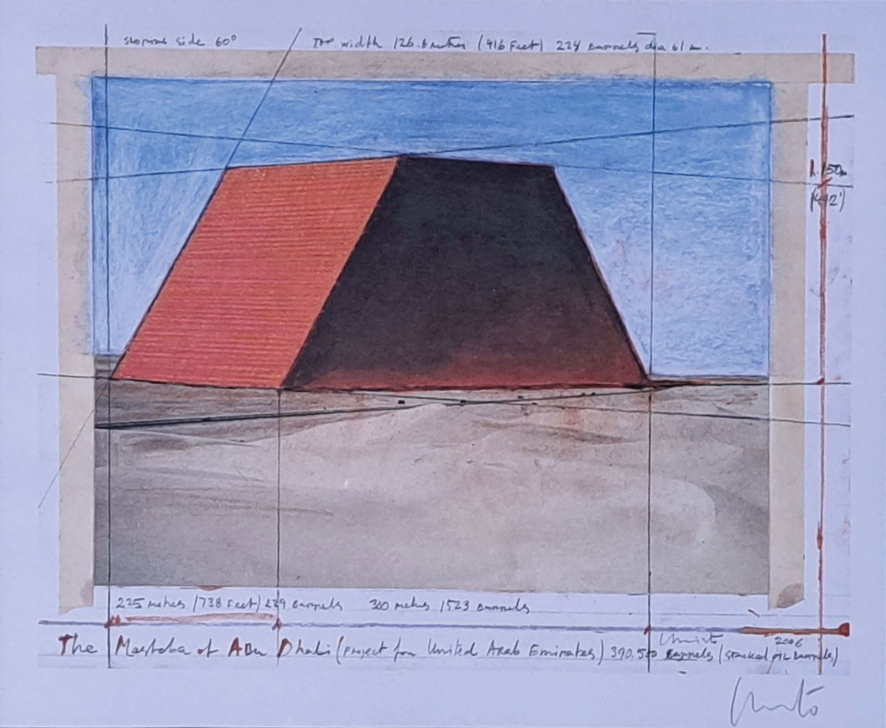 Christo, 1935-2020, Granitlithographie zum Projekt "The Mastaba of Abu Dhabi", 2006, rechts unten handsigniert, Ed. 133/500, Edition Art ...