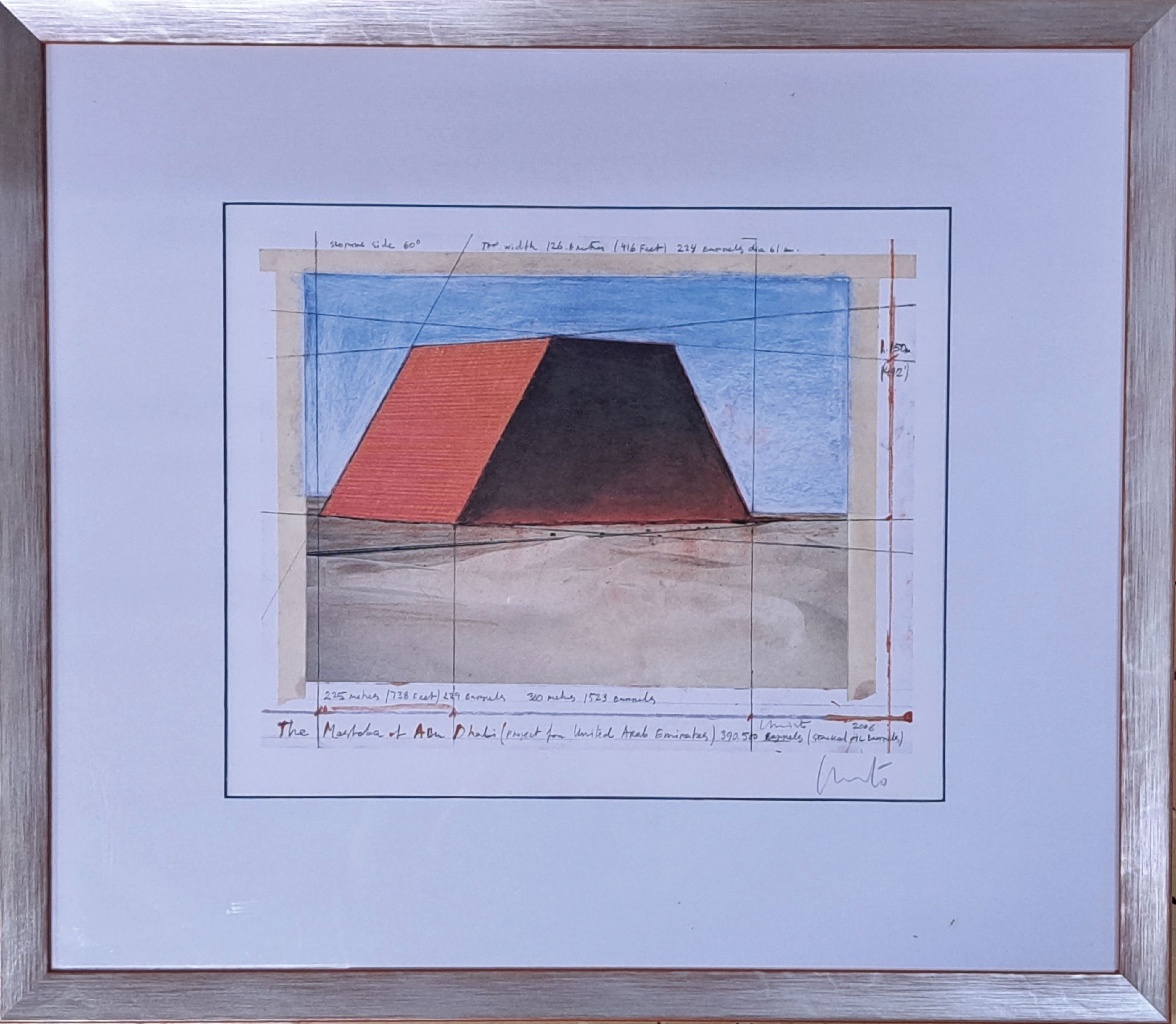Detail k: Christo, 1935-2020, Granitlithographie zum Projekt "The Mastaba of Abu Dhabi", 2006, rechts unten handsigniert, Ed. 133/500, Edition Art ...
