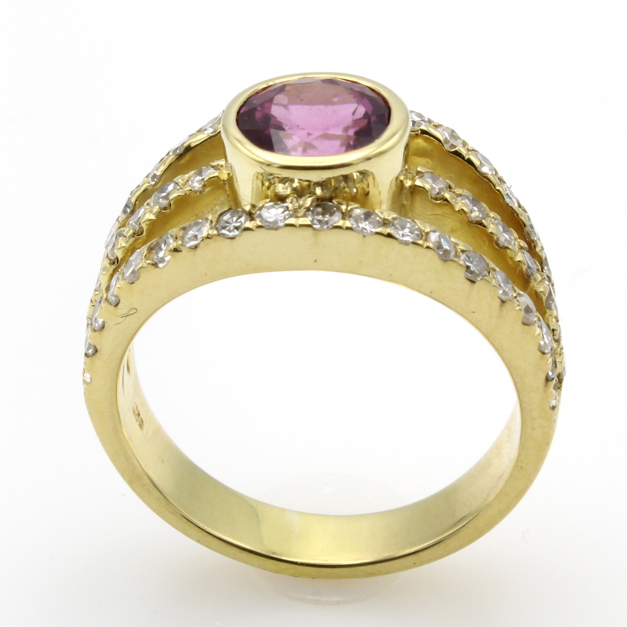 Image 26967748 - Ring mit Turmalin und Diamanten, GG 585/000, rosa Turmalin ca. 1.55 ct, Diam. in 2 ...