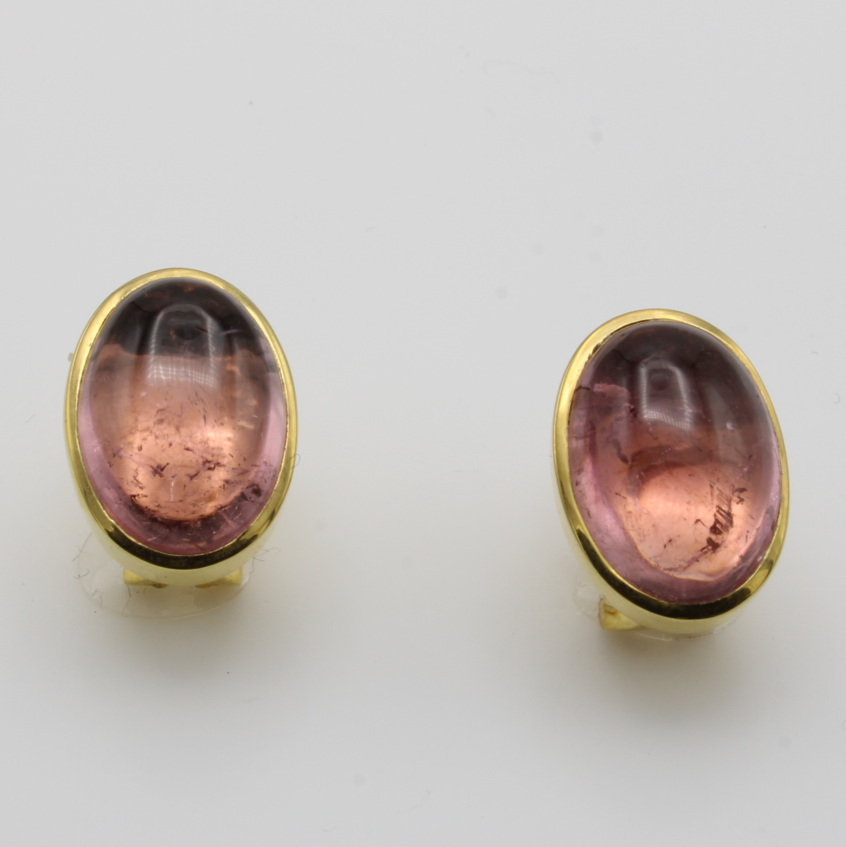 Image 26967752 - Paar Ohrstecker mit Turmalinen, GG 585/000, 2 rosa Turmalincabochons zus. ca. 17 ct, m. ...