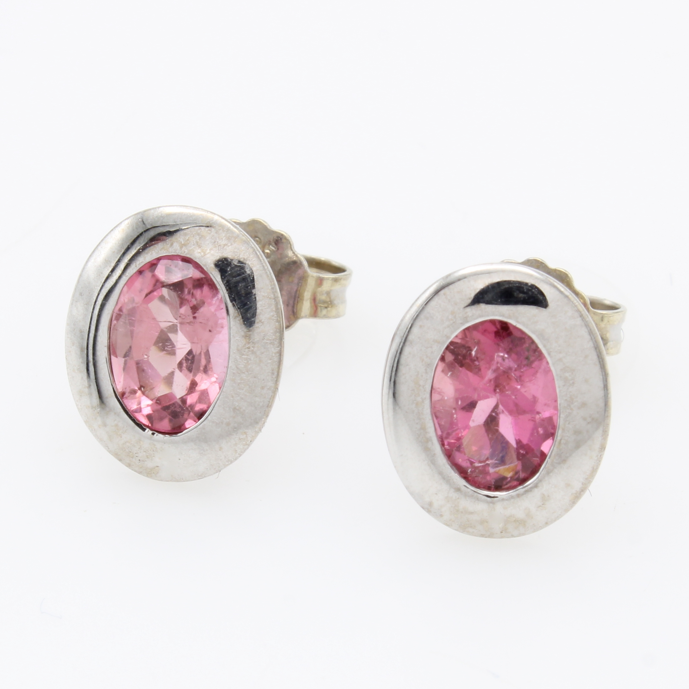 Image 26967758 - Paar Ohrstecker mit Turmalinen, WG 585/000, 2 ovale, rosa Turmaline in breiter, glatter ...