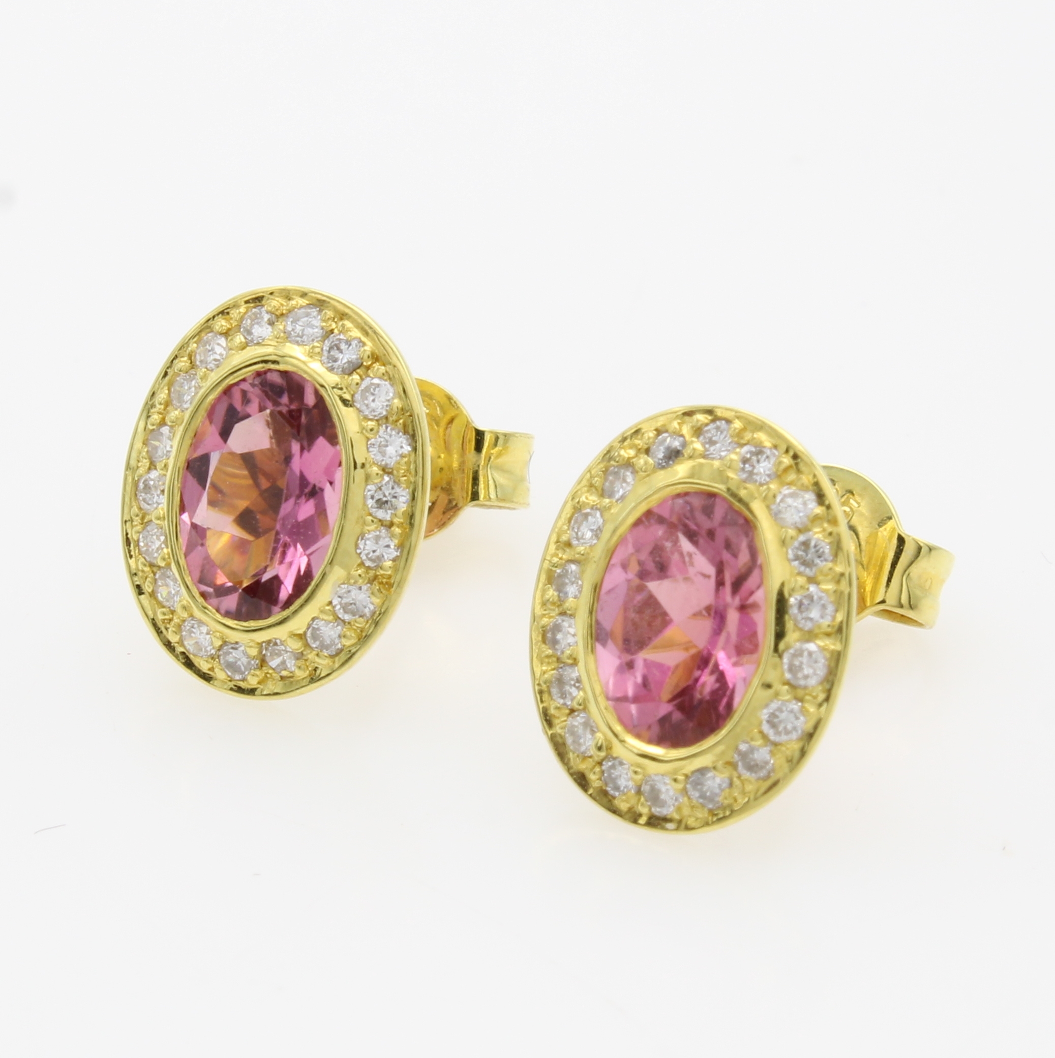 Image 26967761 - Paar Ohrstecker mit Turmalinen und Brillanten, GG 585/000, 2 rosa Turmaline zus. ca. 1.5 ...