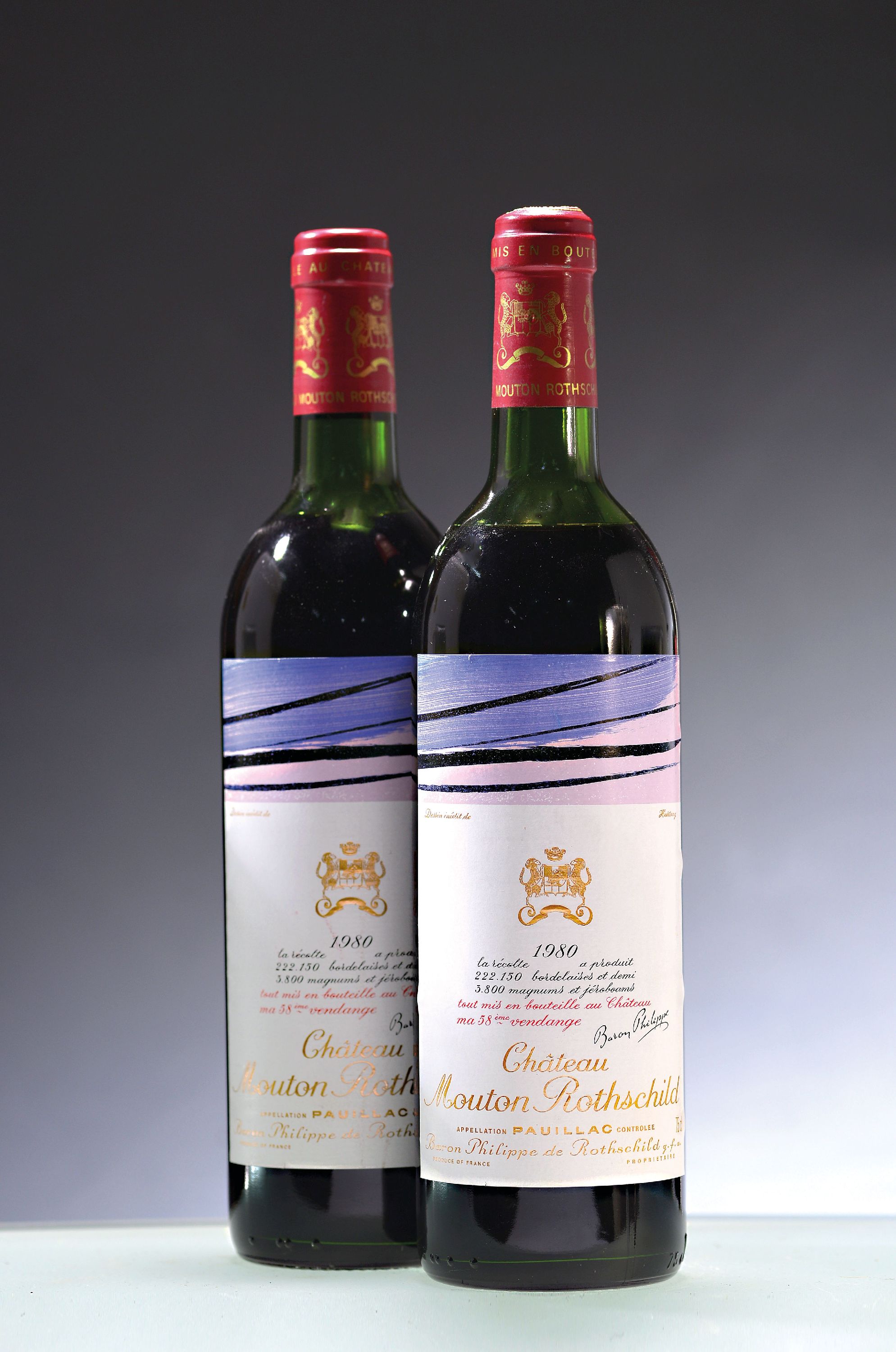 Image 26967770 - 2 Flaschen 1980 Chateau Mouton-Rothschild, Pauillac, limit. Edition, Künstleretikett ...