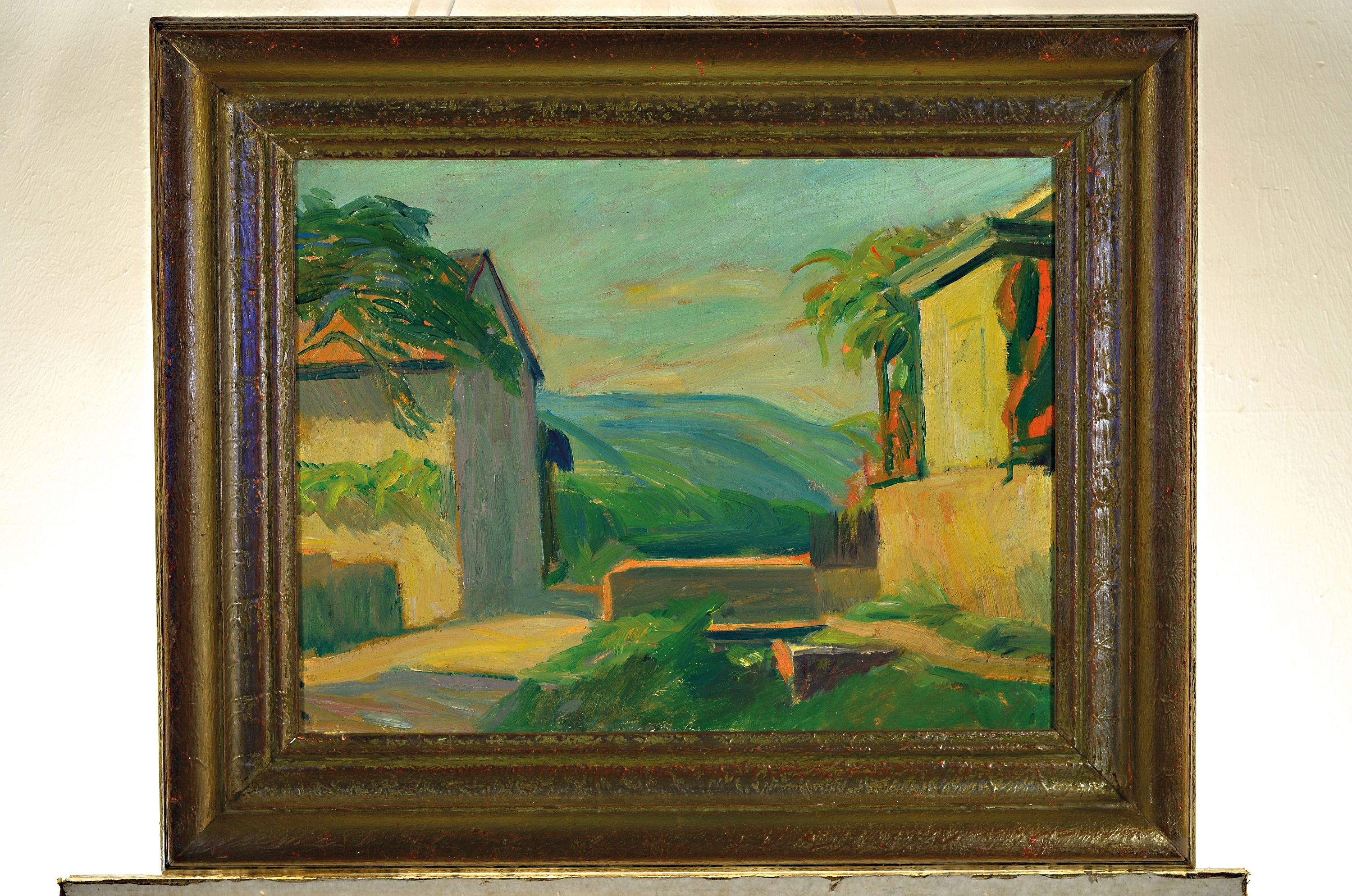 Detail k: Peter Koch, 1874 Deidesheim - 1956, Gimmeldingen, Motiv aus Mussbach 1922, Öl/Lwd, rückseitig bezeichnet, ca. 38 x 50 cm,Rahmen