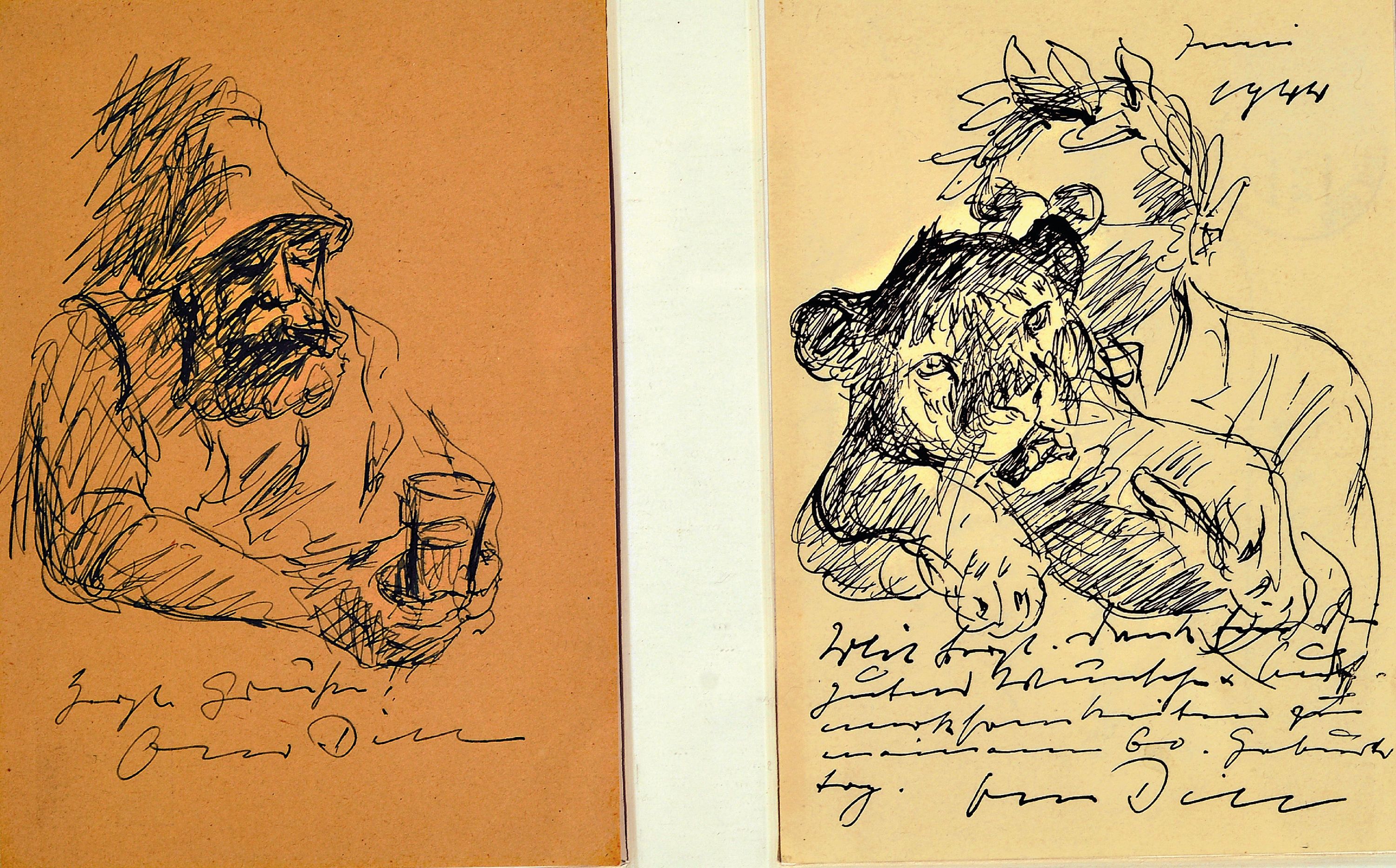 Image 26967794 - Otto Dill,1884 Neustadt - 1957 Bad Dürkheim, Skizze, Weintrinker, ca. 14.5 x 10 cm, ...