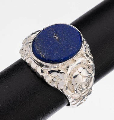 Image 26967701 - Lapislazuli-Siegelring, Idar Oberstein um 1920, Silber gepr., Ringschultern mit abstr. ...