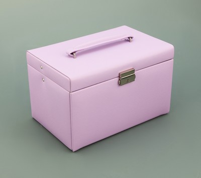Image Schmuckkoffer aus lavendelfarb. Feinsynthetik,Kreuznarbendekor, beiges Innenfutter, ...