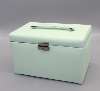 Image Schmuckkoffer aus mintfarb. Feinsynthetik, Kreuznarbendekor, beiges Innenfutter, ...