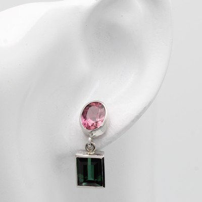 26967760a - Paar Ohrstecker mit Turmalinen, WG 585/000, 2 ovale, rosa Turmaline u. 2 rechteckige, ...