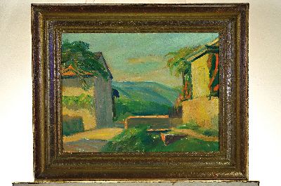 26967782k - Peter Koch, 1874 Deidesheim - 1956, Gimmeldingen, Motiv aus Mussbach 1922, Öl/Lwd, ...
