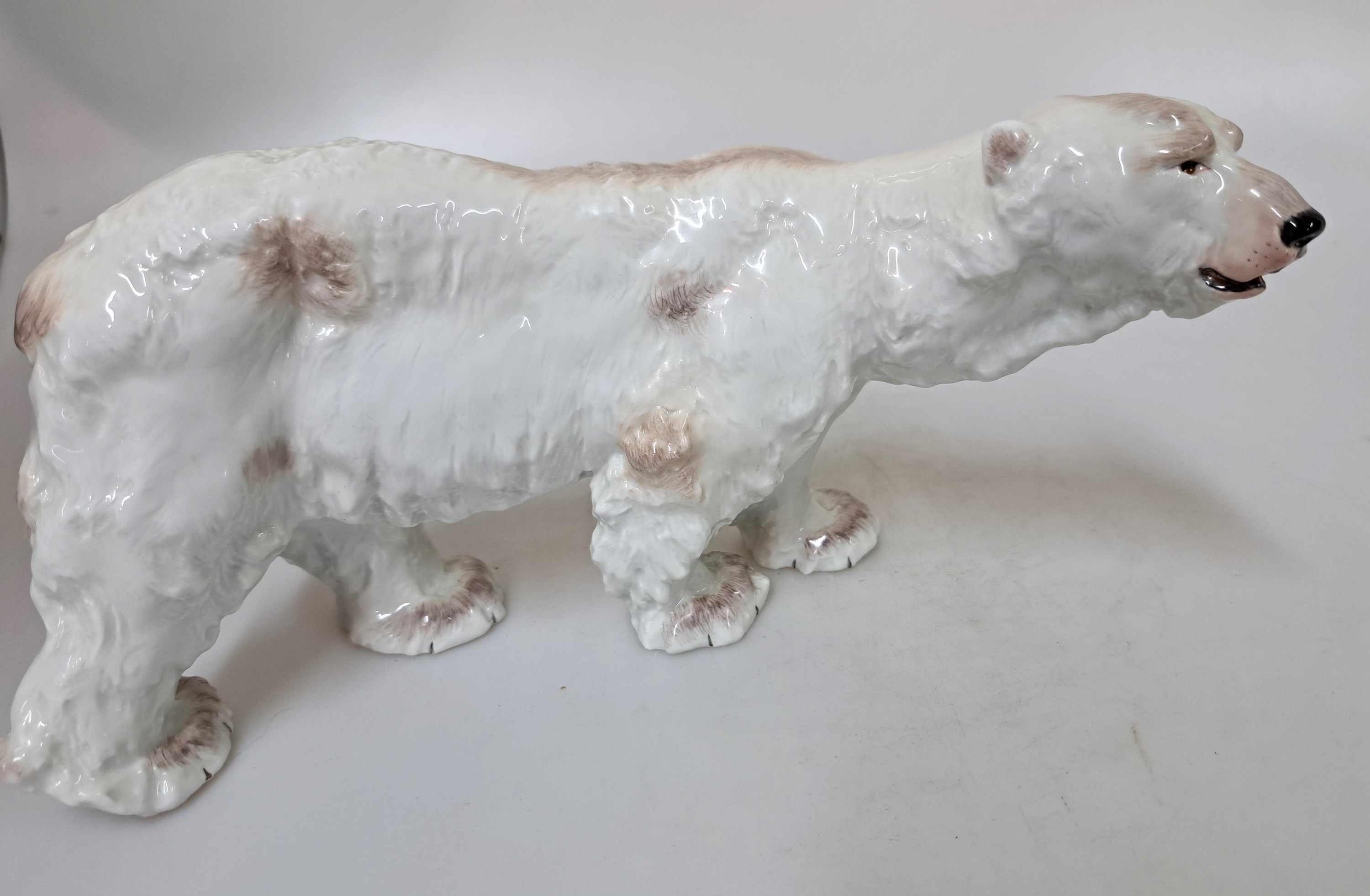 Detail a: Porzellanfigur Eisbär, Meissen, 2. Hälfte 20. Jh., Entw. Otto Jarl 1903, Porzellan, Nr. 78794, sparsam handbemalt, H. 10,5 cm, L. 23 cm