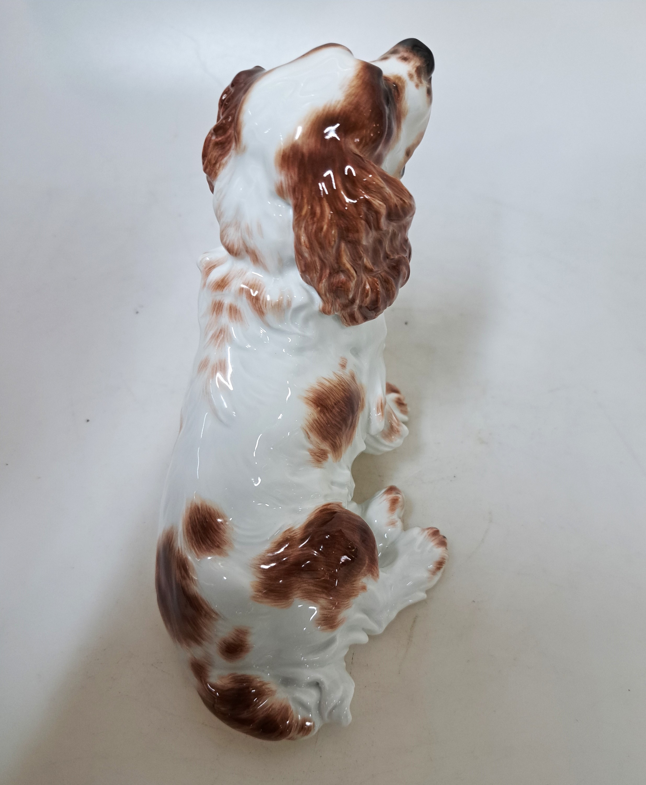 Detail d: Porzellanfigur Spaniel, Meissen, 20.Jh., Porzellan, Nr. 78869, handbemalt, H. 15 cm