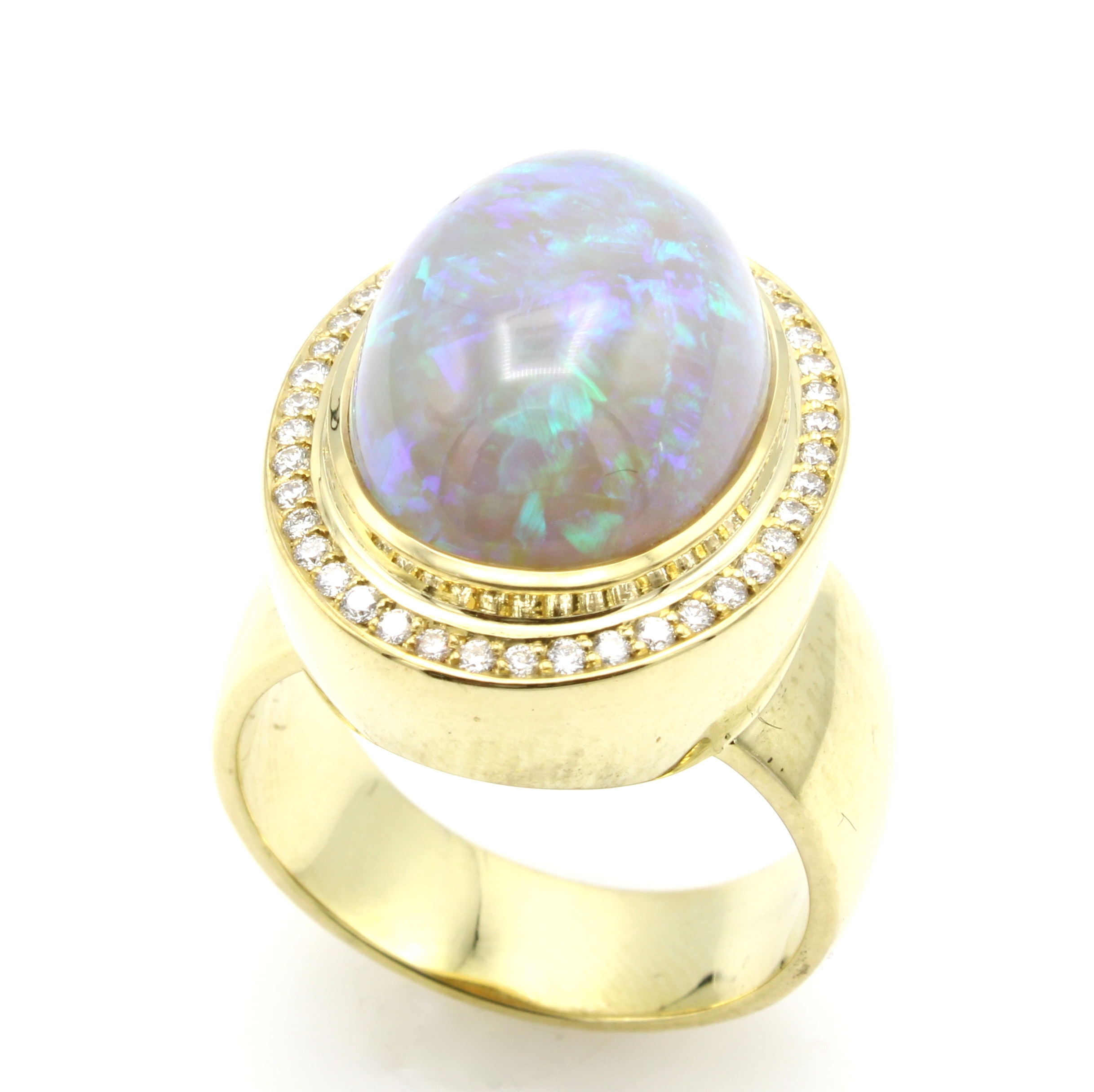 Image 26967841 - Ring mit Opal und Brillanten, GG 585/000, ovaler Opal ca. 12 ct, Brill. zus. ca. 0.60 ct ...