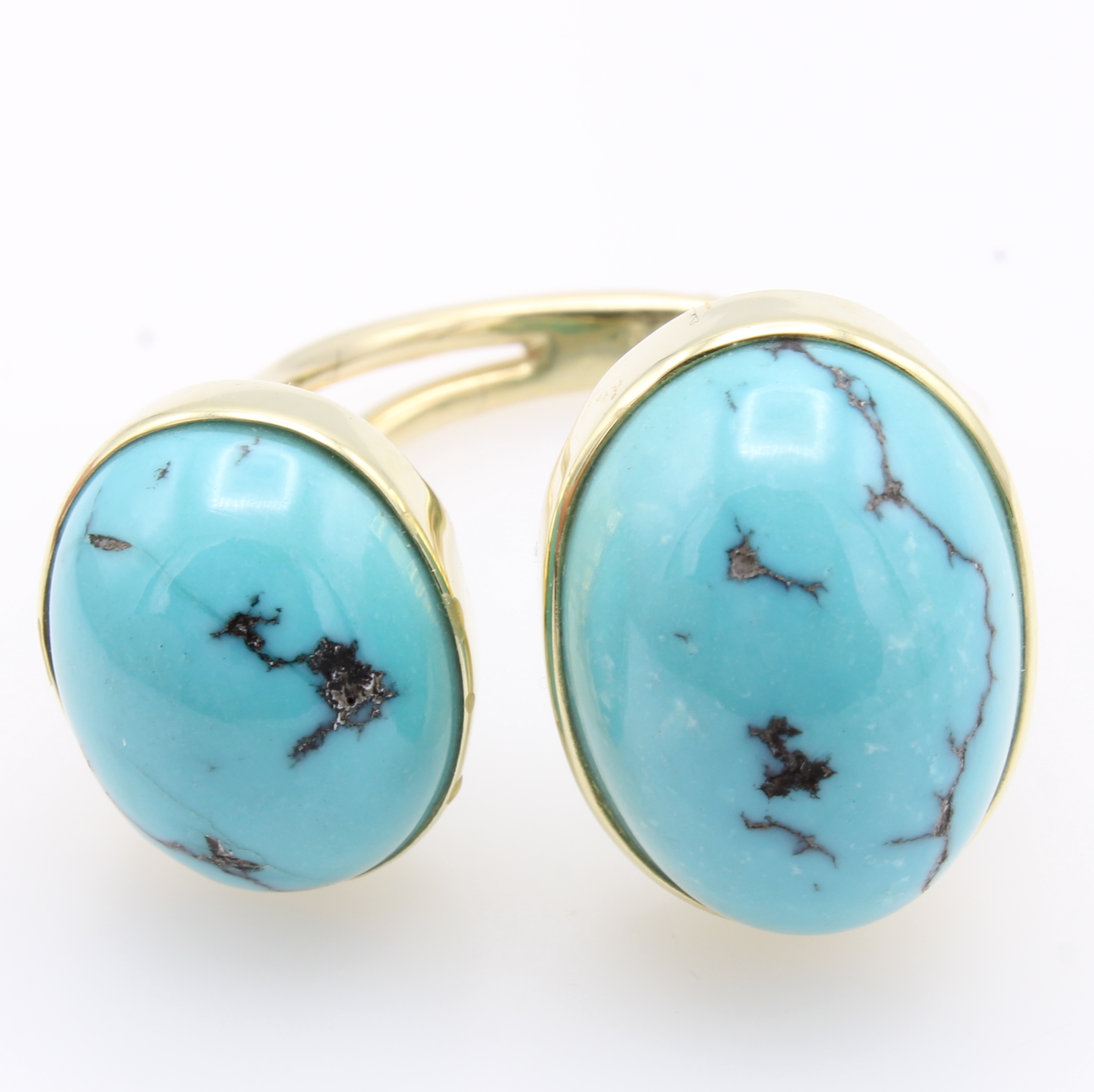 Image 26967858 - Ring mit Türkisen, GG 585/000, 2 ovale Türkise zus. ca. 21.5 ct, offen gearb., RW ca. ...