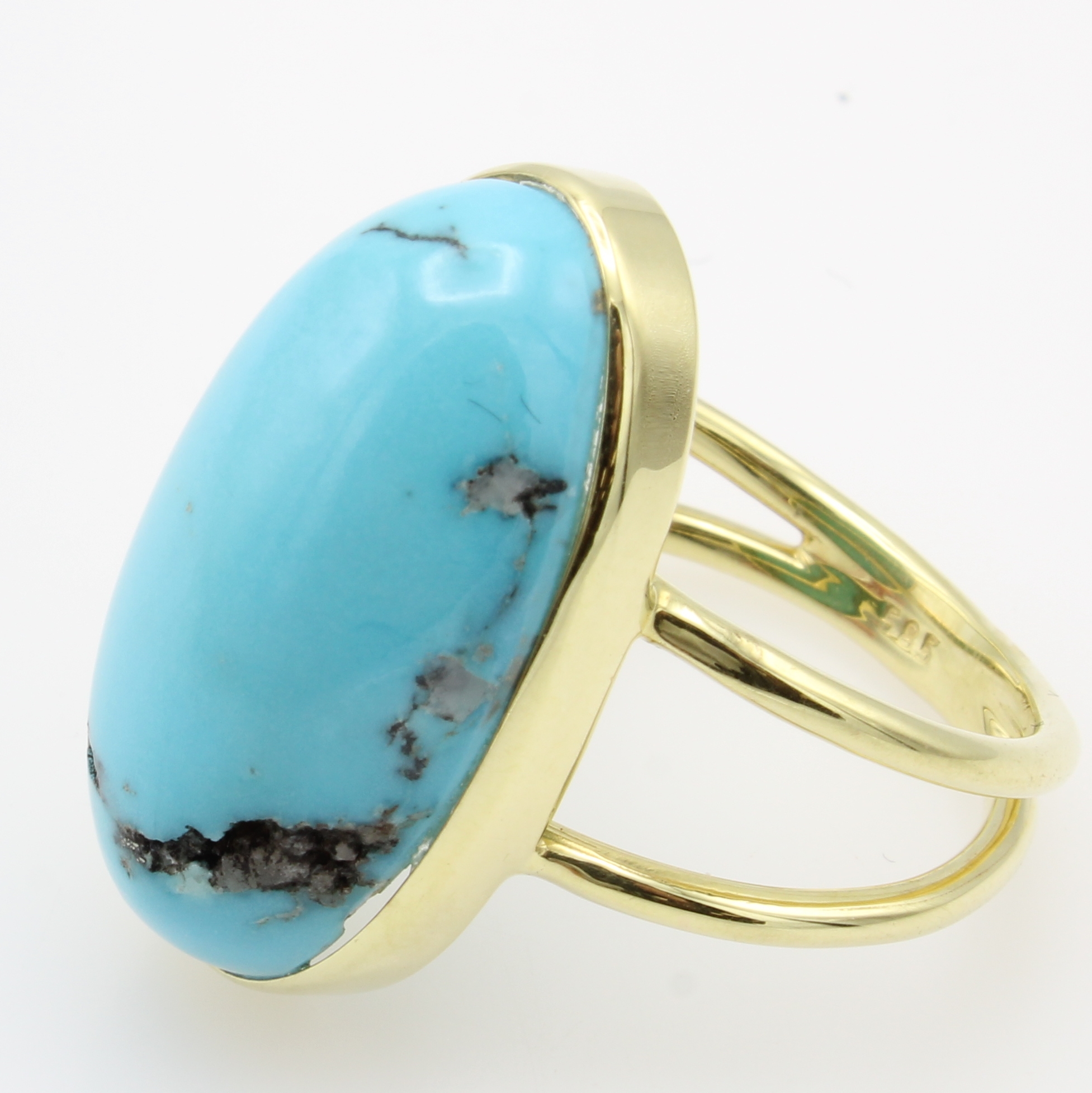 Image 26967859 - Ring mit Türkis, GG 585/000, ovaler Türkis ca. 13 ct, 2-rhg. Optik, RW ca. 58 ...