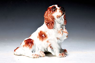 Image Porzellanfigur Spaniel, Meissen, 20.Jh., Porzellan, Nr. 78869, handbemalt, H. 15 cm