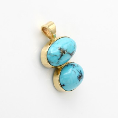 26967860a - Anhänger mit Türkisen, GG 585/000, 2 ovale Türkise zus. ca. 14.5 ct Schätzpreis: ...