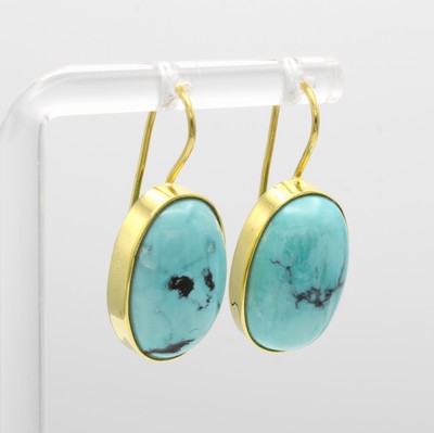 26967862a - Paar Ohrhaken mit Türkisen, GG 585/000, 2 ovale Türkise zus. ca. 15 ct Schätzpreis: ...