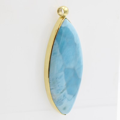26967863a - Anhänger mit Larimar, GG 585/000, navettef. Larimar ca. 125 ct, glatte Fassung ...