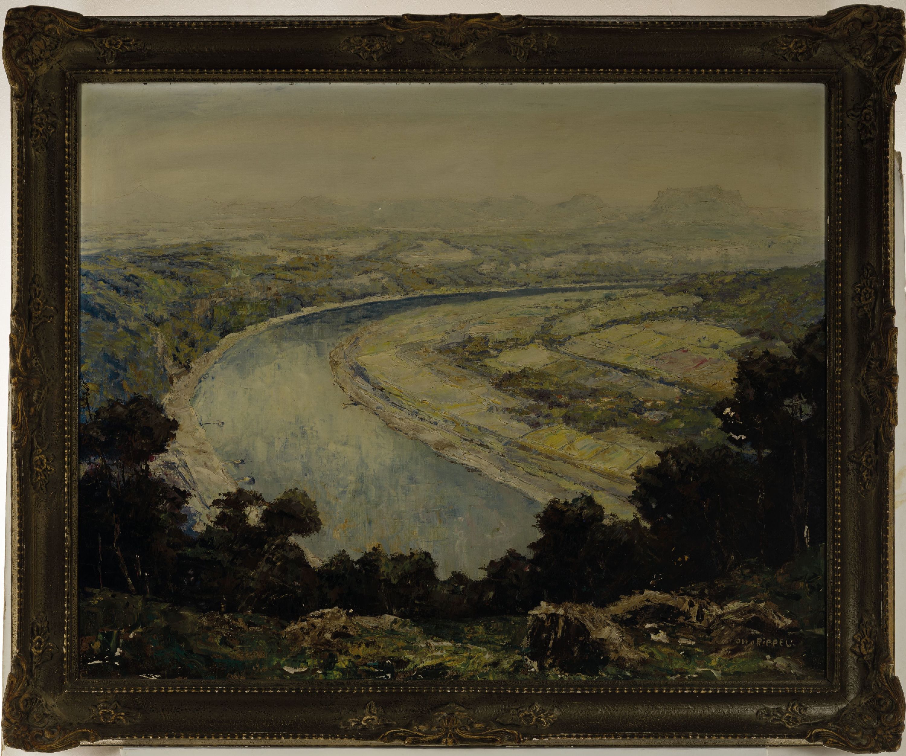 Detail k: Otto Pippel, 1878 Lodz-1960 Planegg, Blick von der Bastei auf das Elbetal, Sächsische Schweiz, rückseitig auf altem Etikett so betitelt, Öl/Lwd, ...