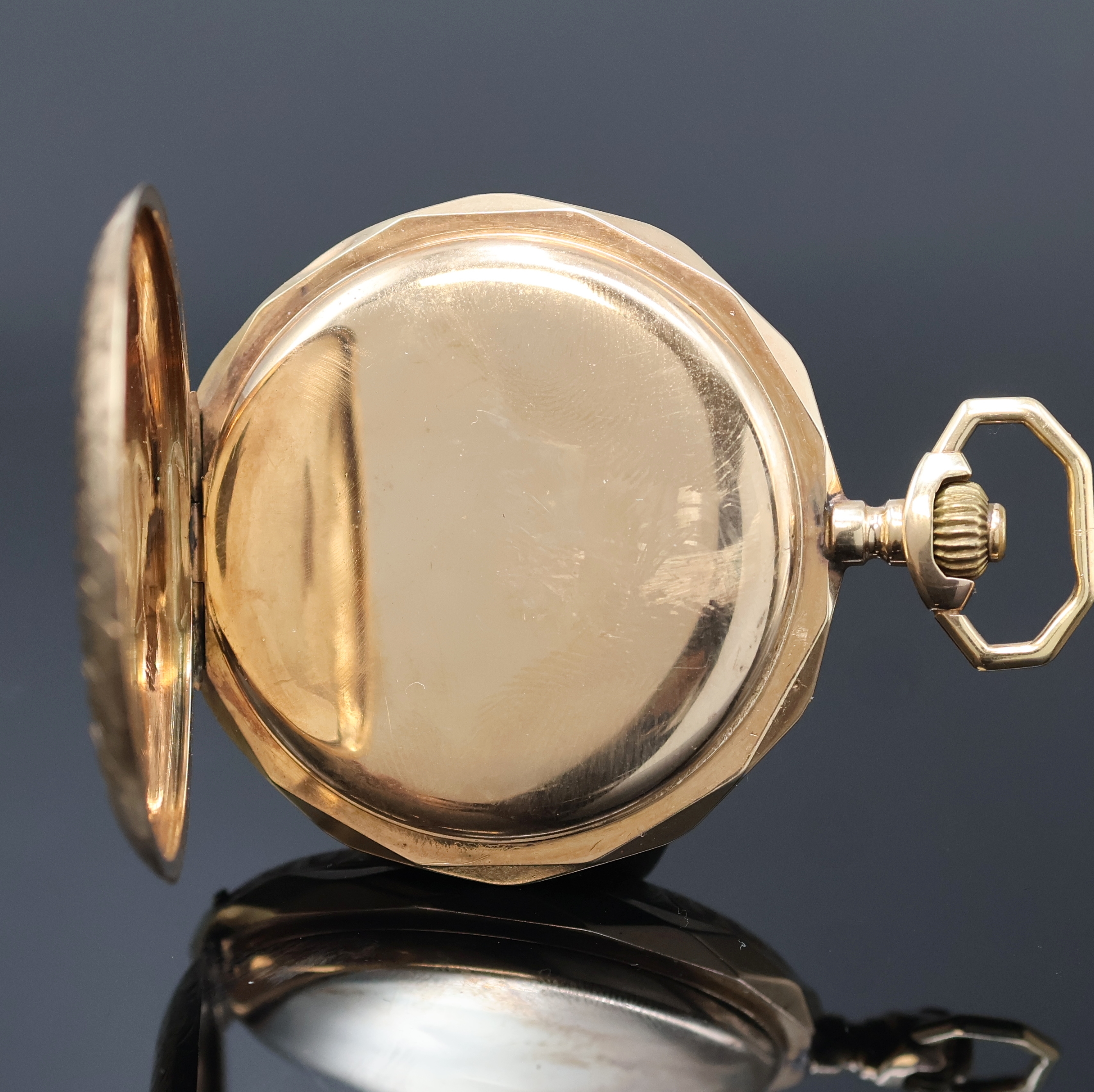 Detail c: MONOPOL DÜRRSTEIN Herrensavonette in RG 585/000, Deutschland um 1910, floral grav. Geh. dell., Metallcuvette, Emailzifferbl. leicht riss., arab. ...