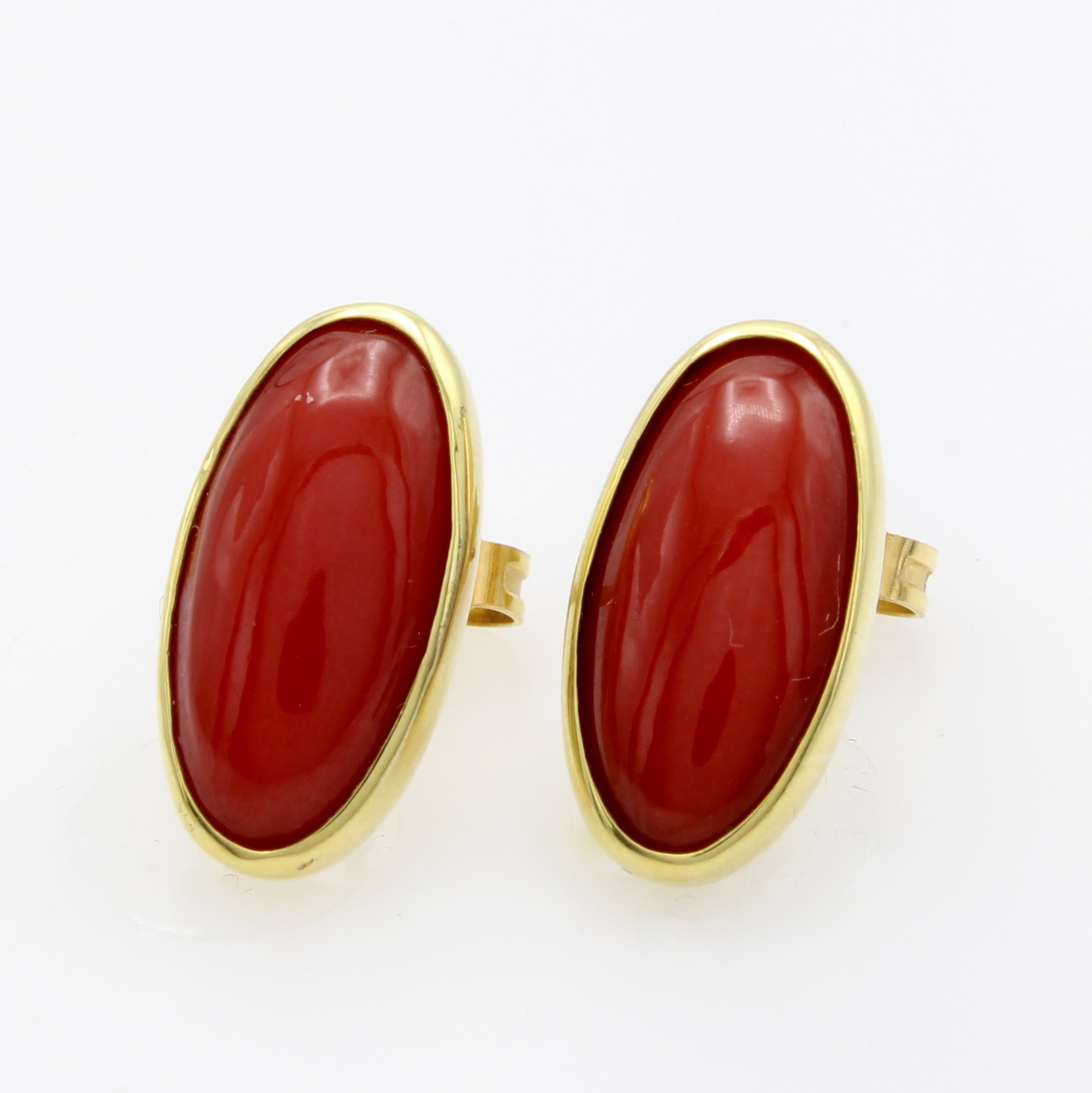 Image 26968430 - Paar Ohrstecker mit Korallen, GG 585/000, 2 ovale Korallen zus. ca. 5.5 ct, Versand nur ...