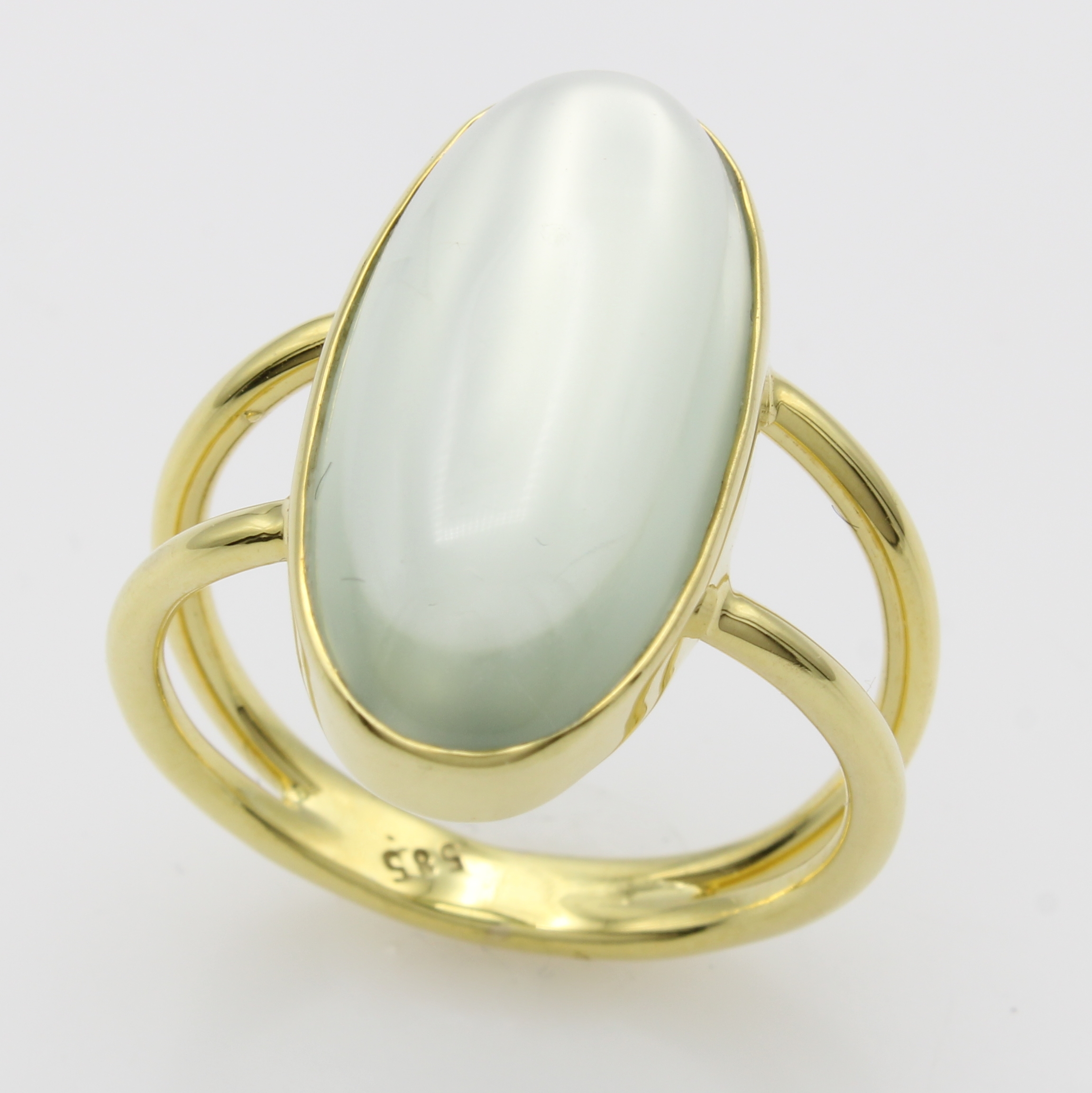 Image 26968436 - Ring mit Mondstein, GG 585/000, ovaler Mondstein ca. 9.4 ct, 2-rhg. Optik, RW ca. 57 ...