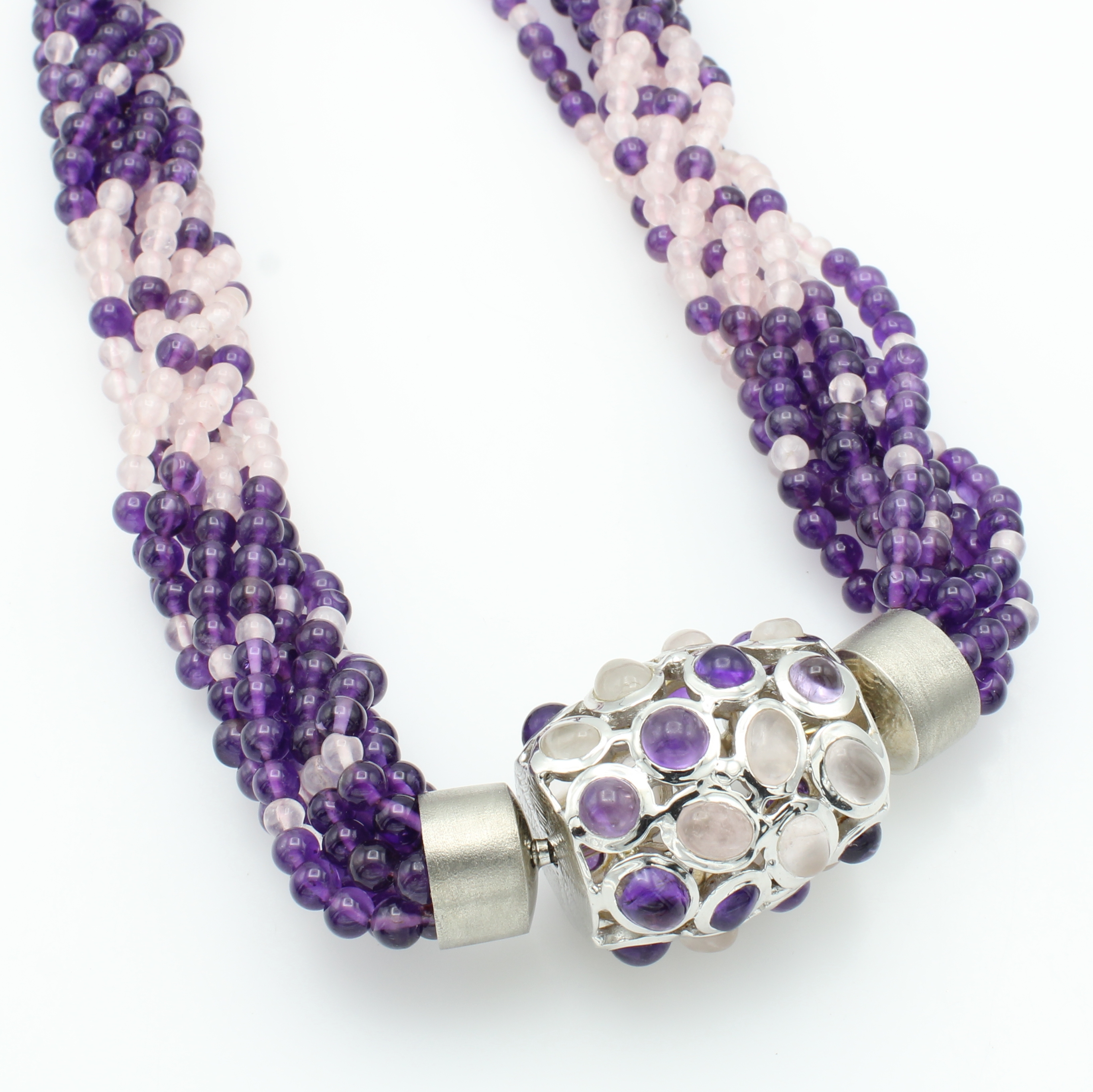 Image 26968459 - 8-reihige Kette mit Amethysten und Rosen- quarzen, Wechselschl. 925er Silber, L. ca. 46 ...