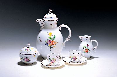 Image Mokka- bzw. Espressoservice, Nymphenburg, um 1920, Porzellan, mit bunter Malerei von ...