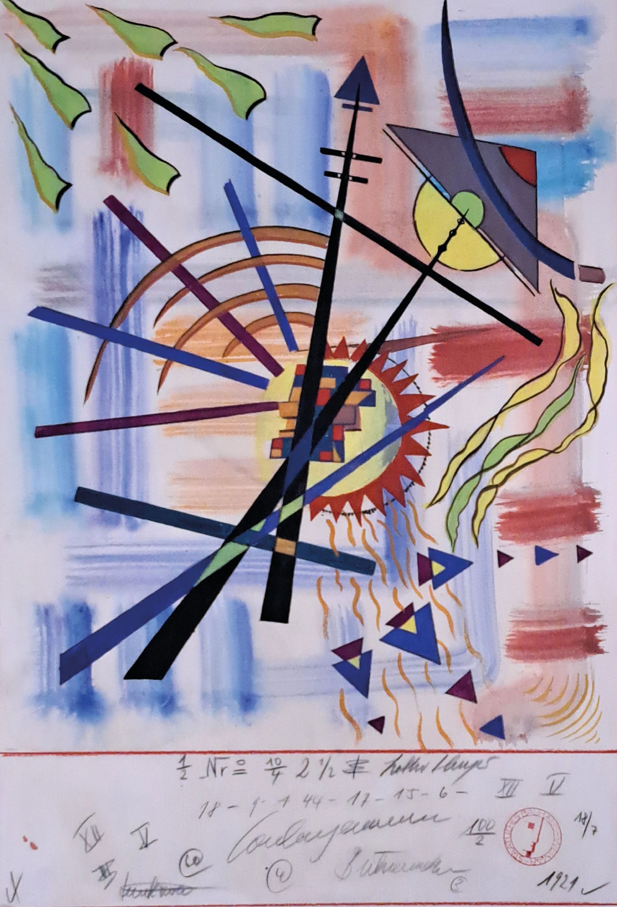 Lothar Schreyer, 1886 Blasewitz-1966 Hamburg , Mischtechnik auf Papier, datiert 1921, expressionistischer Entwurf zu einem Bühnenspiel, mit ...