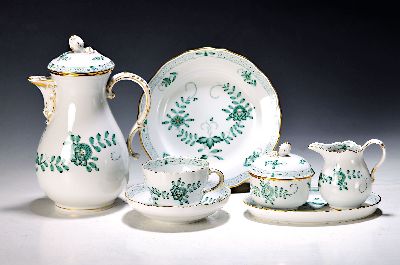 Image 26968776 - Kaffeeservice für 6 Personen, Meissen, 20. Jh., 2. Wahl, Dekor Indisch Grün, ...