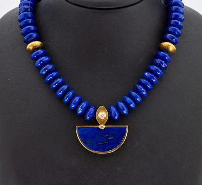 Image 26968796 - Lapislazuli-Brillant-Collier, Zwischenelemente und Mittelteil GG 750/000, Brillant ca. ...