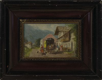 26968861k - J. Ringler, zwei Pendants, Anfang 20. Jh., Postkutschen bei der Rast, Miniaturmalereien ...