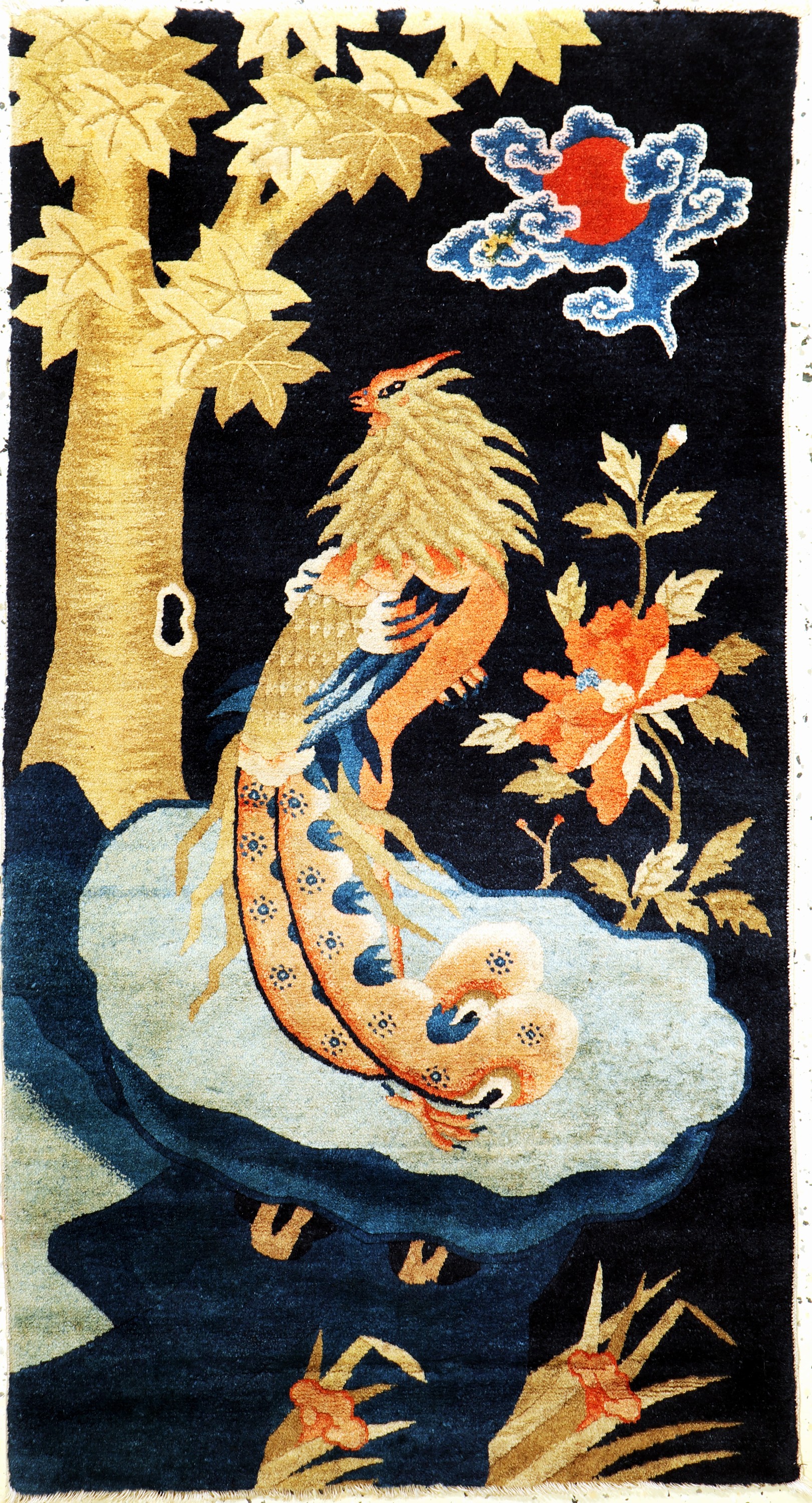 Pao Tow"Phönyx-Hahn"antik, China, um 1900, Wolle auf Baumwolle, ca. 130 x 70 cm, gereinigt, EHZ: 2