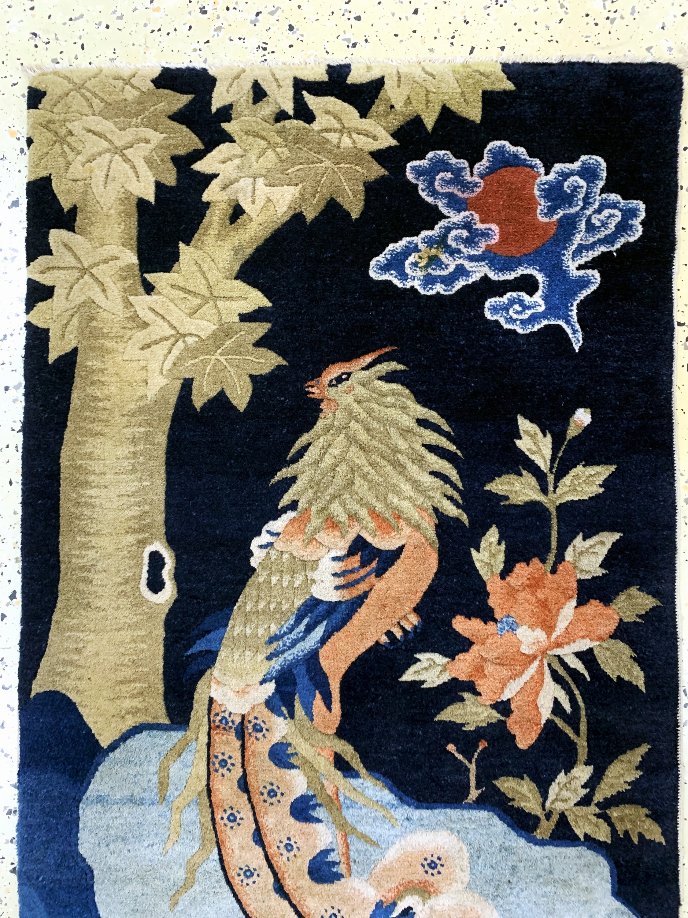 Detail a: Pao Tow"Phönyx-Hahn"antik, China, um 1900, Wolle auf Baumwolle, ca. 130 x 70 cm, gereinigt, EHZ: 2