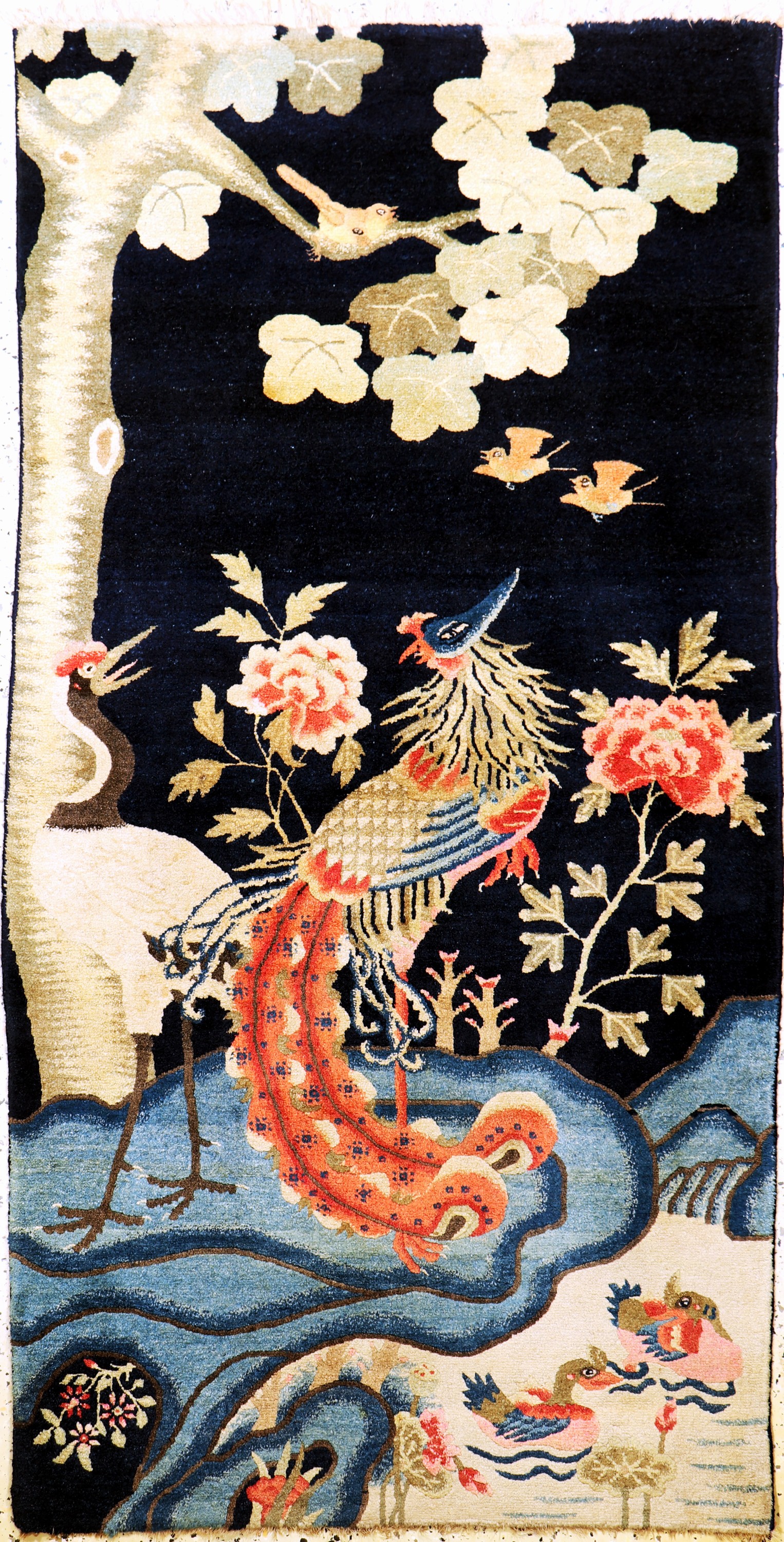 Pao Tow"Phönyx-Hahn"antik, China, um 1900, Wolle auf Baumwolle, ca. 190 x 100 cm, gereinigt, EHZ: 2