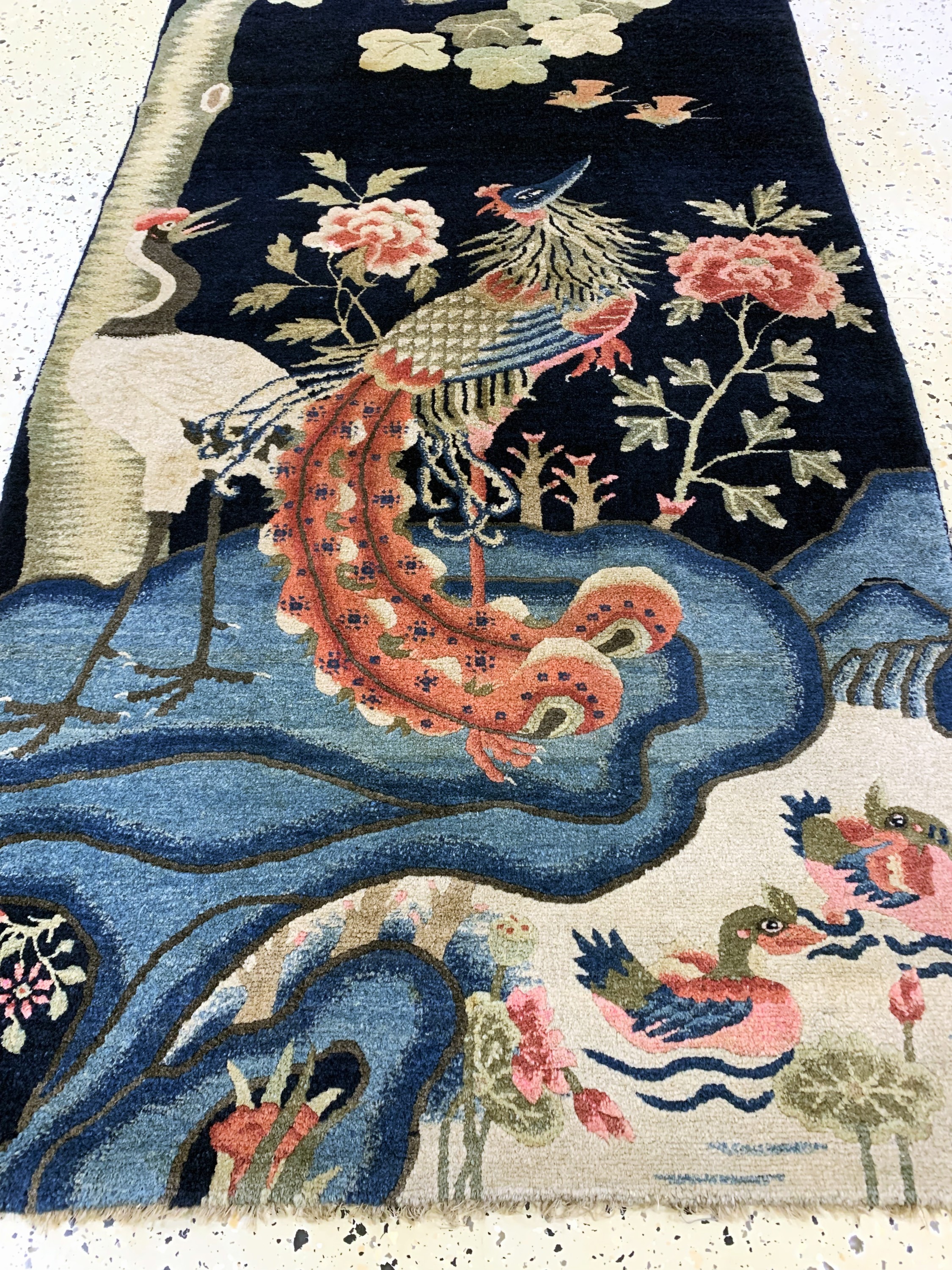 Detail c: Pao Tow"Phönyx-Hahn"antik, China, um 1900, Wolle auf Baumwolle, ca. 190 x 100 cm, gereinigt, EHZ: 2