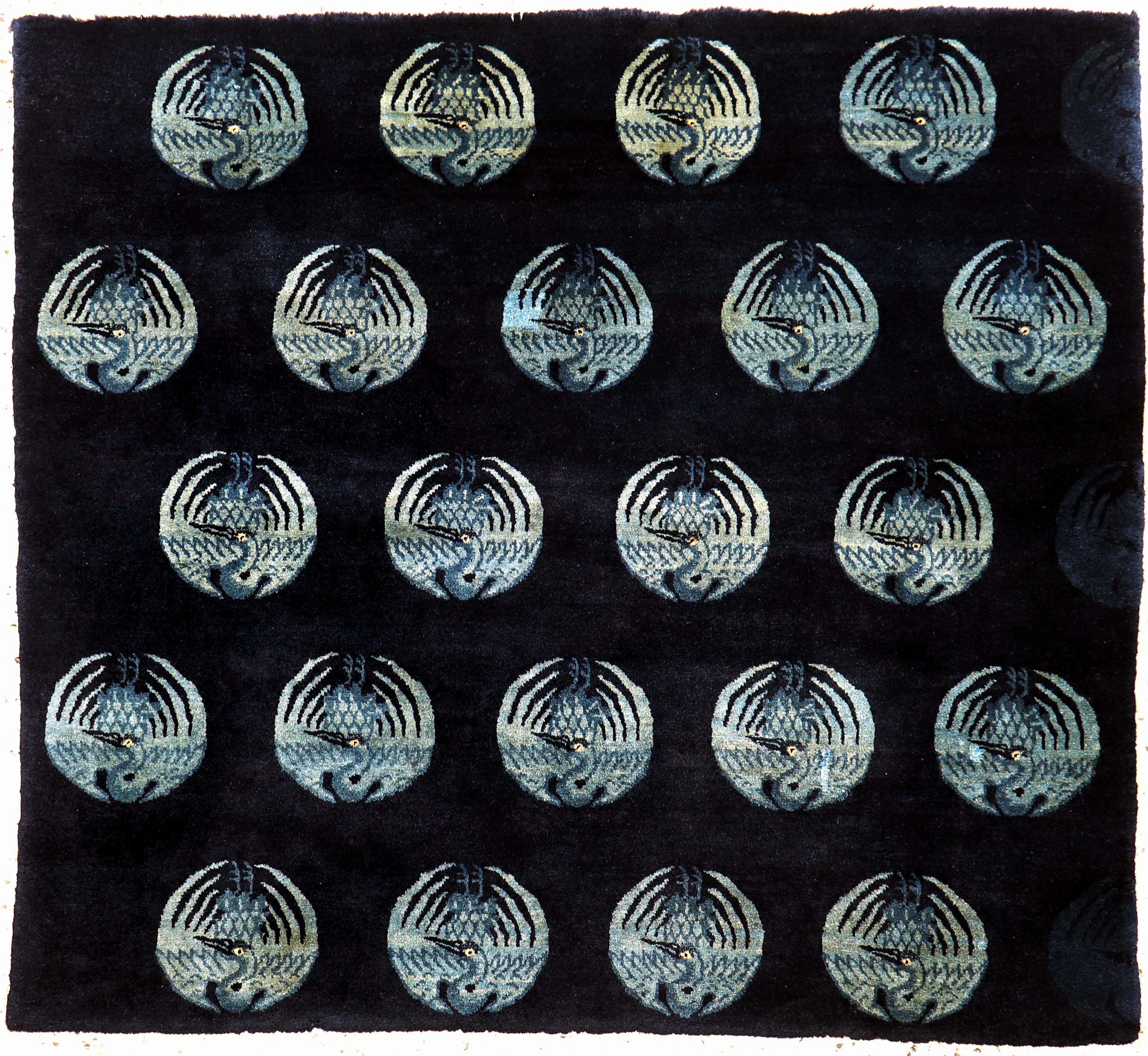 Pao Tow"Kranich-Motiv"antik, China, um 1900, Wolle auf Baumwolle, ca. 120 x 130 cm, gereinigt, EHZ: 2, (kleine restaurierungen)