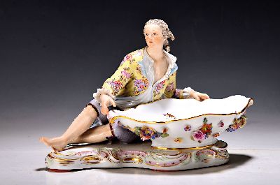 26968922d - Paar Figurenschalen, Meissen, um 1880/90, liegender Kavalier bzw. liegende Dame mit ...