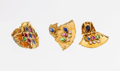 Image 26968969 - 18 kt Gold Schmuckset, GG 750/000, Similisteinbesatz, best. aus: Paar Ohrstecker L. ca. ...