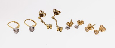 Image 26968982 - Konvolut 4 Paar 14 kt Gold Brillant- Ohrstecker, GG bzw. GG/WG 585/000, 3 x m. kl. ...