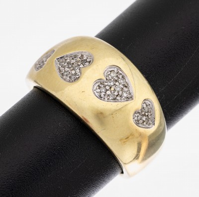 Image 26968993 - 14 kt Gold Diamant-Ring, GG 585/000, 20 Diamanten in 4 Herzen gefasst zus. ca. 0.20 ...