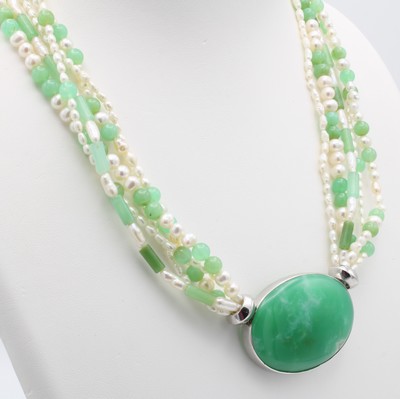 Image 5-reihiges Chrysoprasperlcollier mit Wechsel- schließe, Endteile Edelstahl, ...
