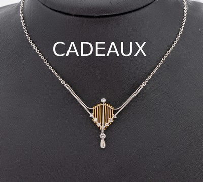 Image 26969196 - Platin CADEAUX Brillant-Collier, Pt 950, Mittelteil geometrisch gestaltet, mit GG ...
